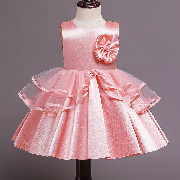 Baby Pink Net Step Flared Silk Frock