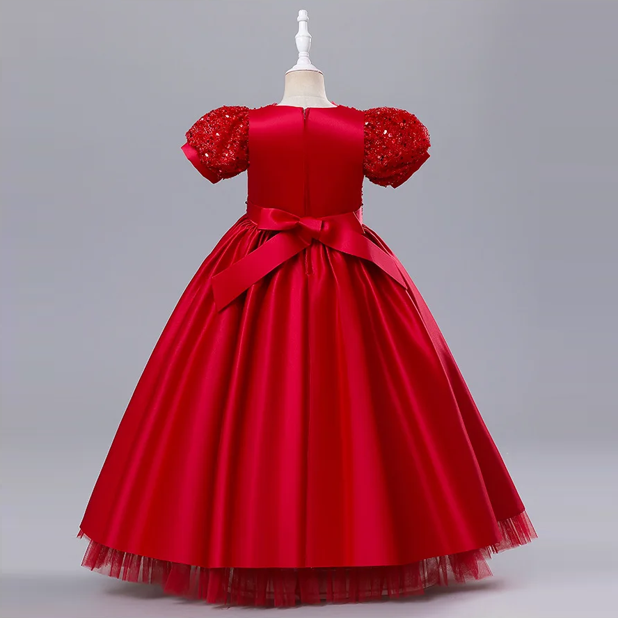 Baby Red Sequin & Silk Maxi With Net Flares