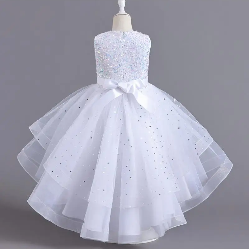Baby White Multi Layered Sequin Tail Frock