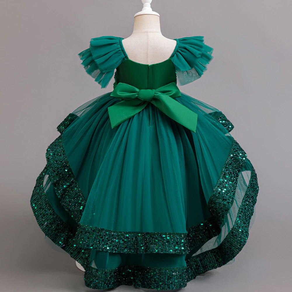 Baby Green Sequin Multi Layered Princess Tail Frock