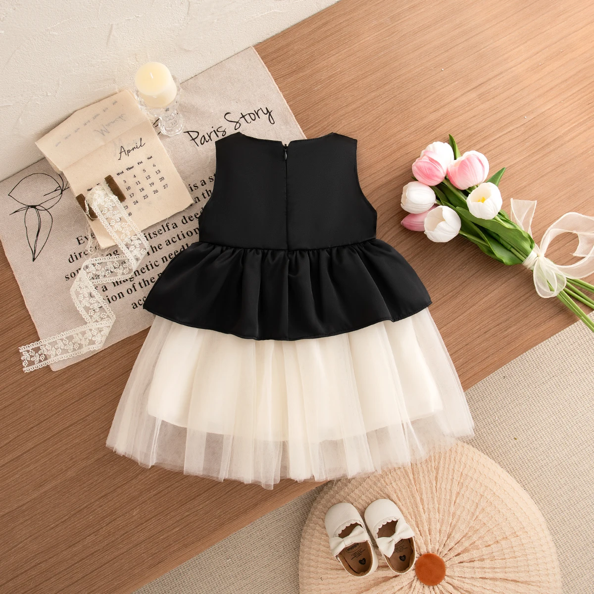 Baby Black & White Double Bow Frock