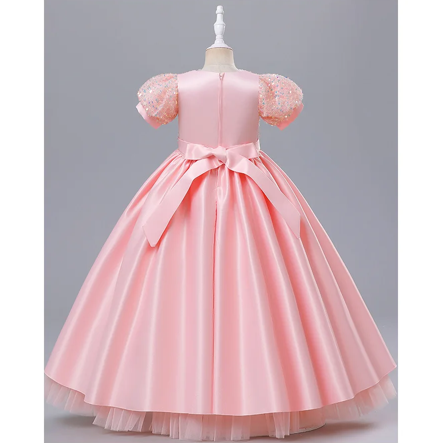 Baby Pink Sequin & Silk Maxi With Net Flares