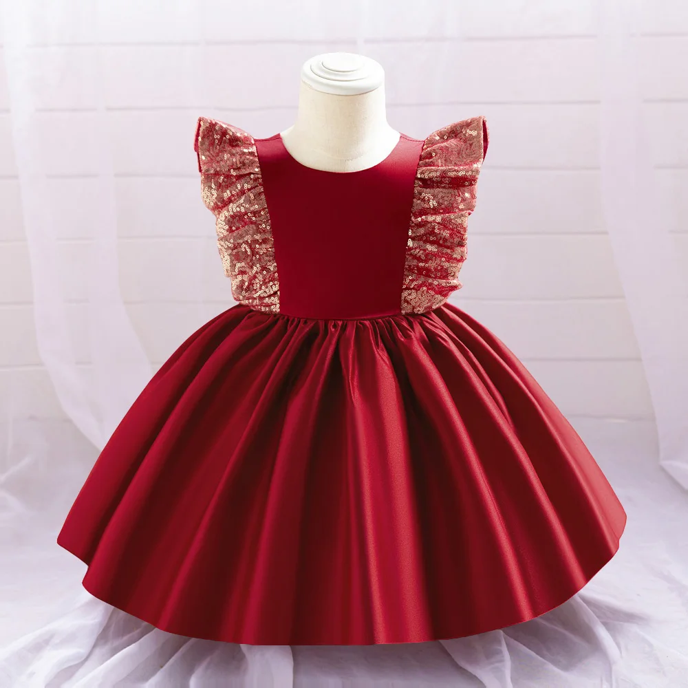 Baby Red Sequin & Silk Elegant Frock