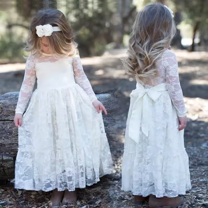 Baby White Net Bow Maxi
