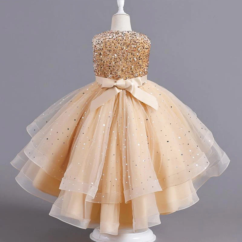 Baby Golden Multi Layered Sequin Tail Frock