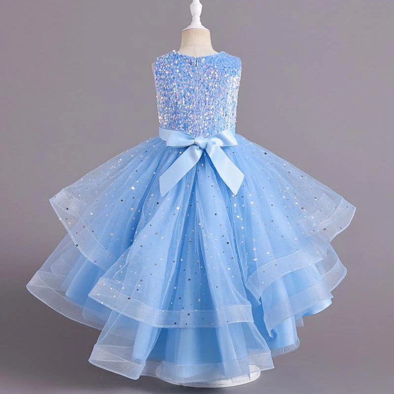 Baby Blue Multi Layered Sequin Tail Frock