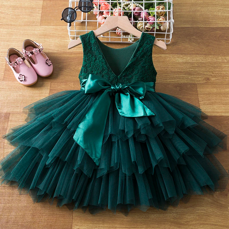 Baby Green Multi Net Layered Stylish Frock