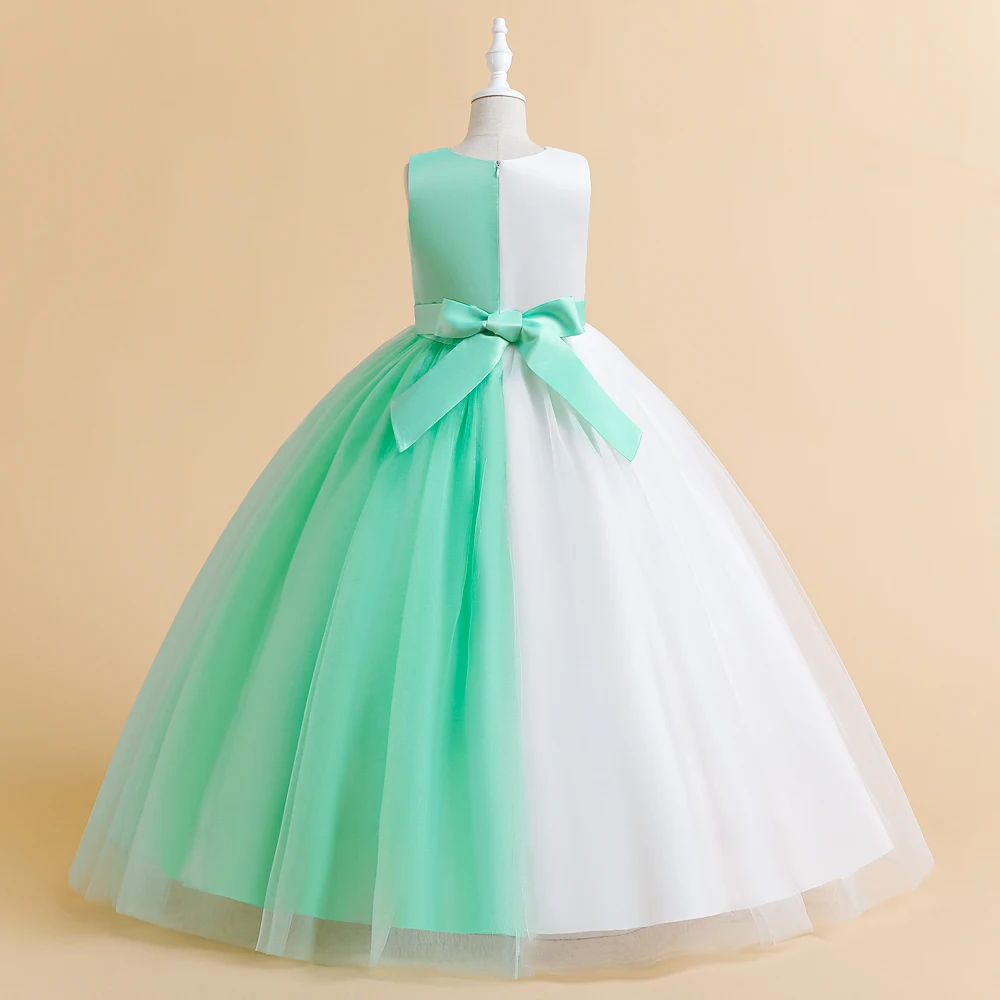 Baby White & Green Two Tone Bow Maxi