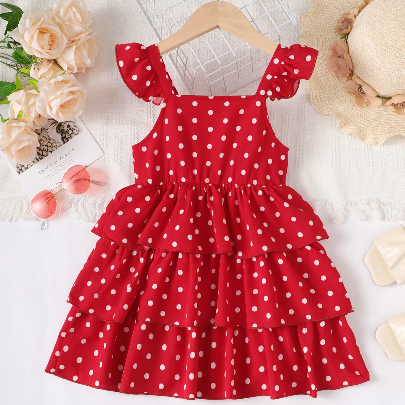 Baby Red Polka Dot Multi Layered Frock