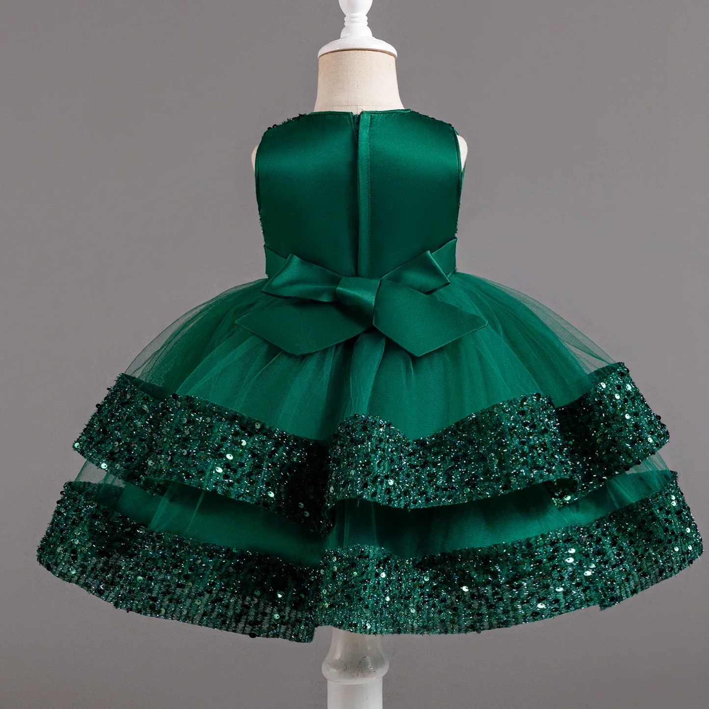 Baby Green Pearls Tie Sequin & Net Frock