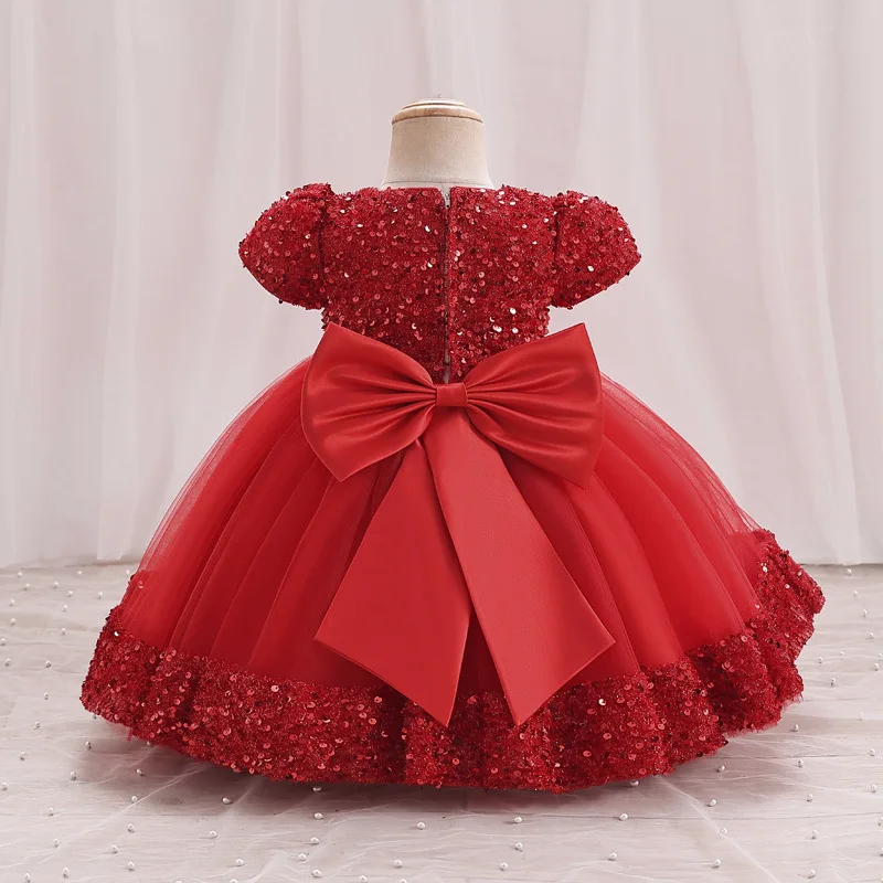 Baby Red Sequin Back Bow Frock