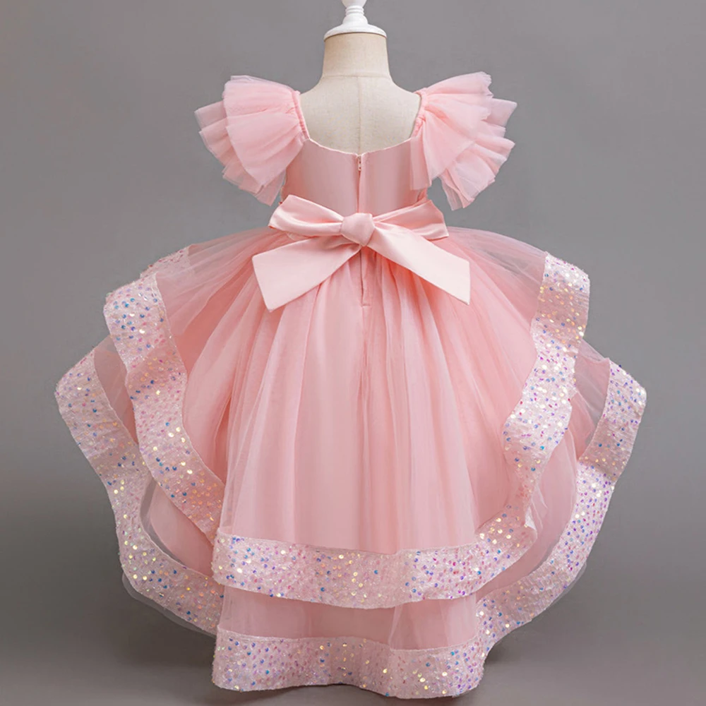 Baby Pink Sequin Multi Layered Princess Tail Frock
