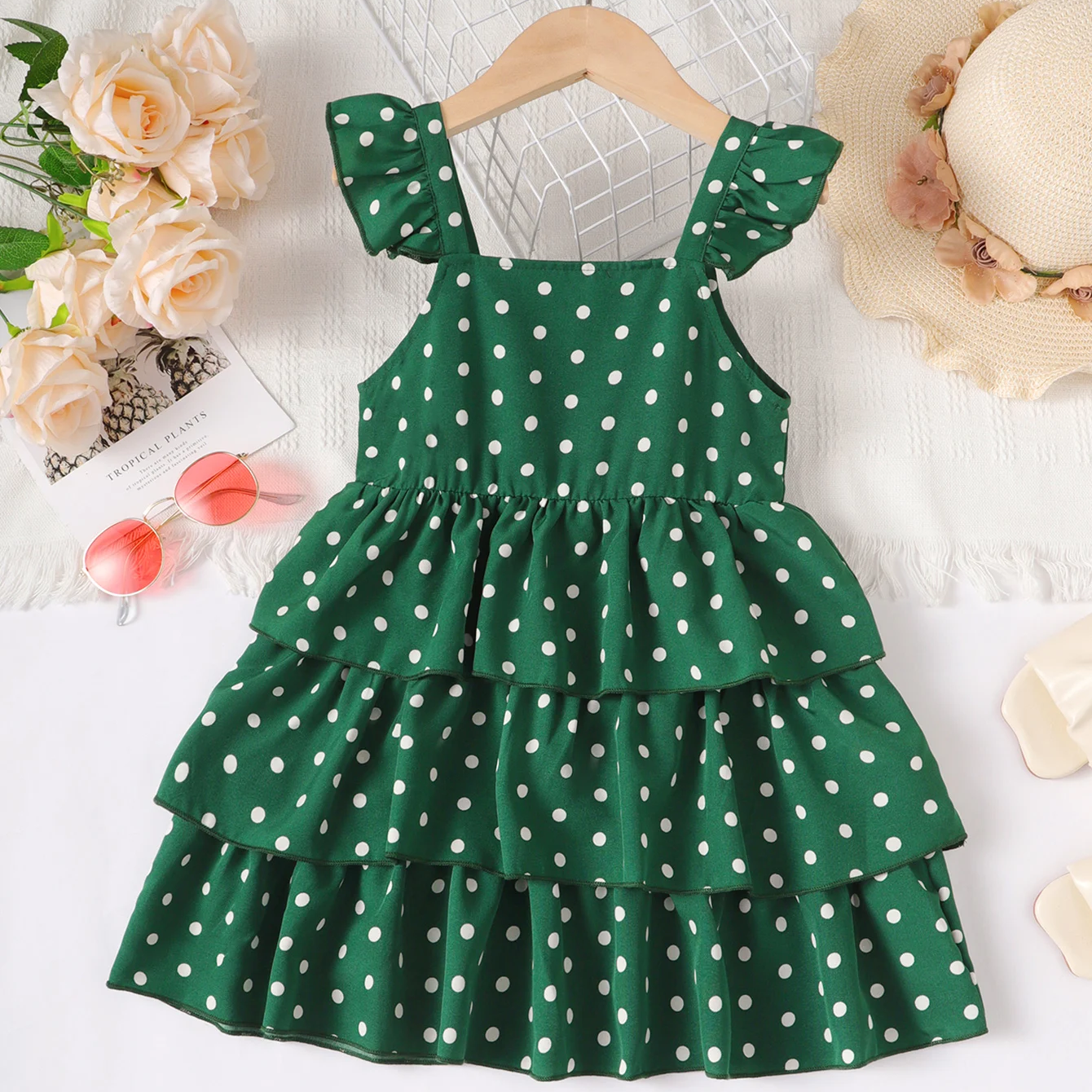 Baby Green Polka Dot Multi Layered Frock