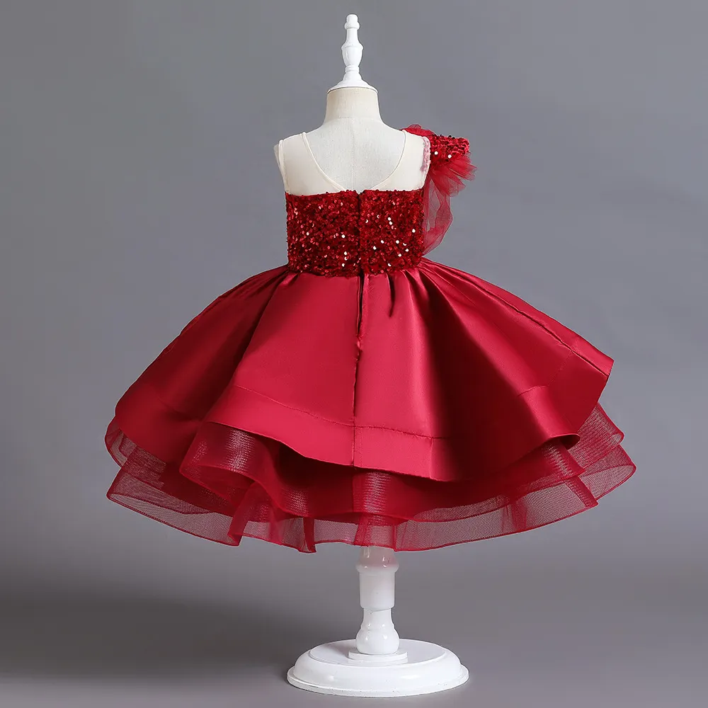 Baby Red One Shoulder Sequin Frock