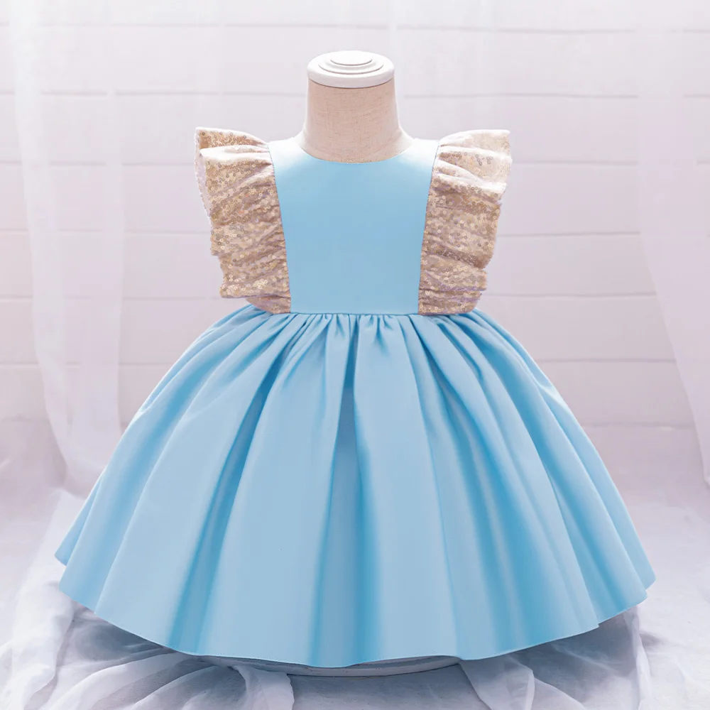Baby Blue Sequin & Silk Elegant Frock