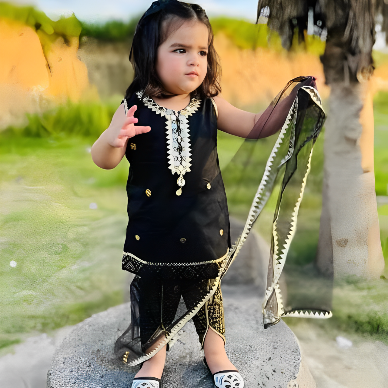 Baby Black Eastern Golden Touch Dress