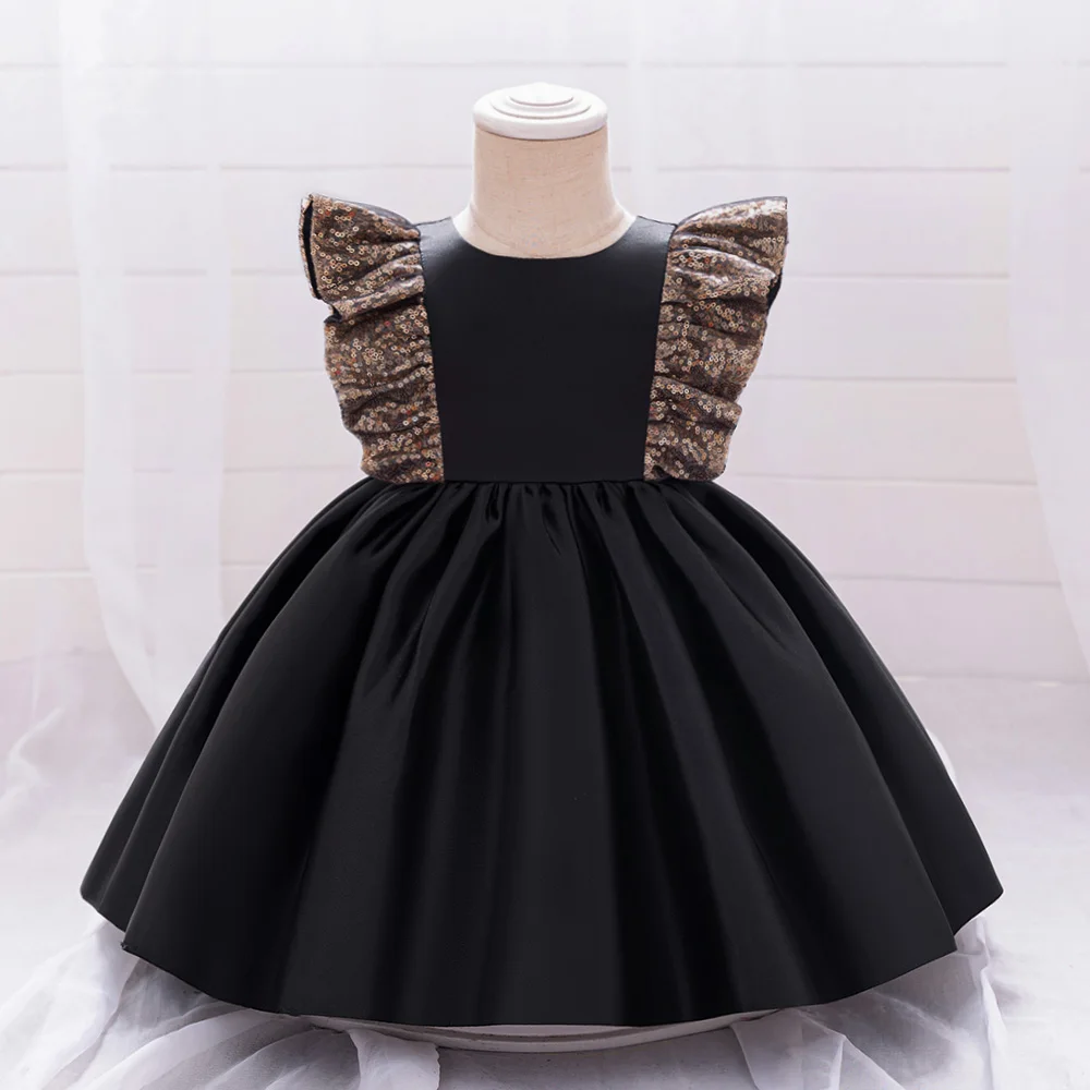Baby Black Sequin & Silk Elegant Frock