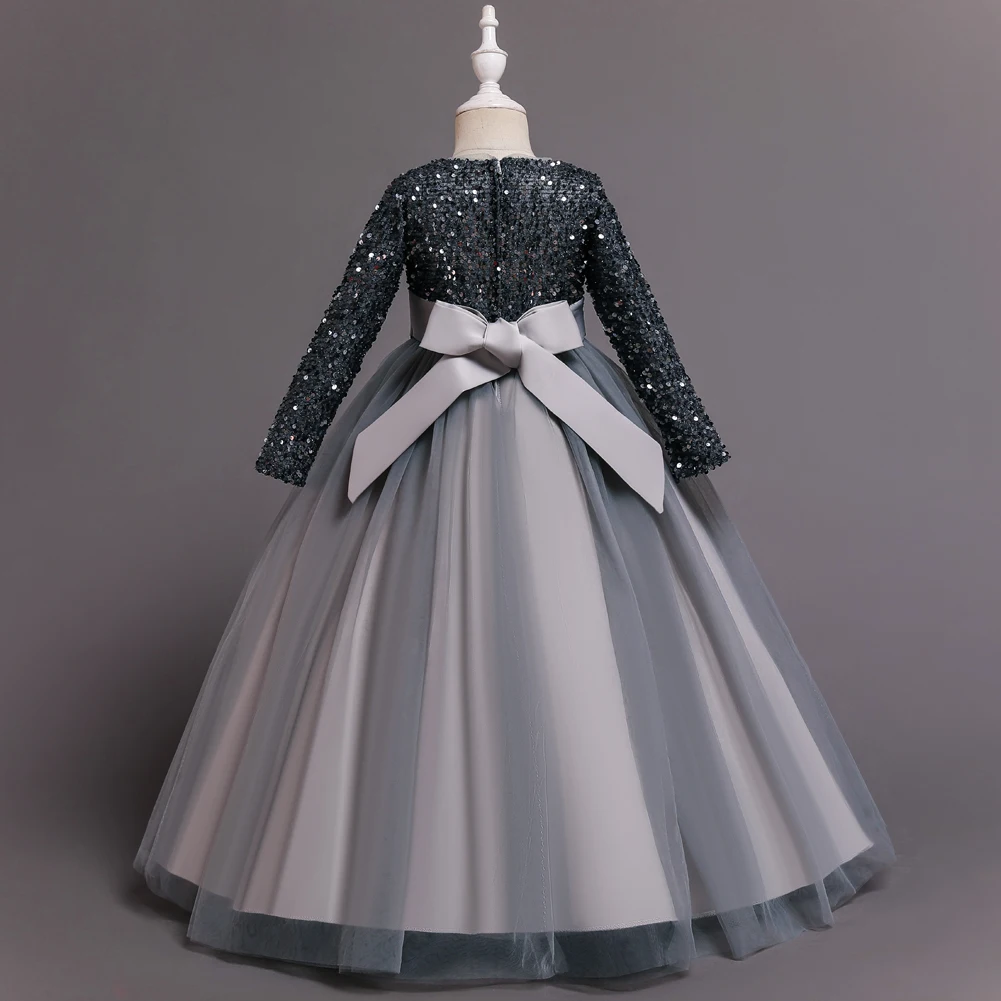 Baby Grey Sequin & Net Long Maxi