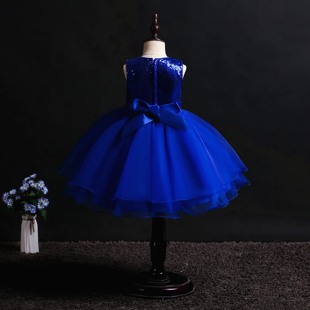 Baby Blue Sequin Multi Layered Side Flower Frock