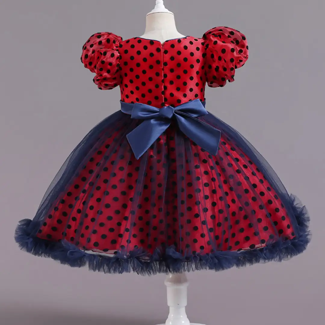 Baby Black & Red Polka Dot Puff Sleeves Frock