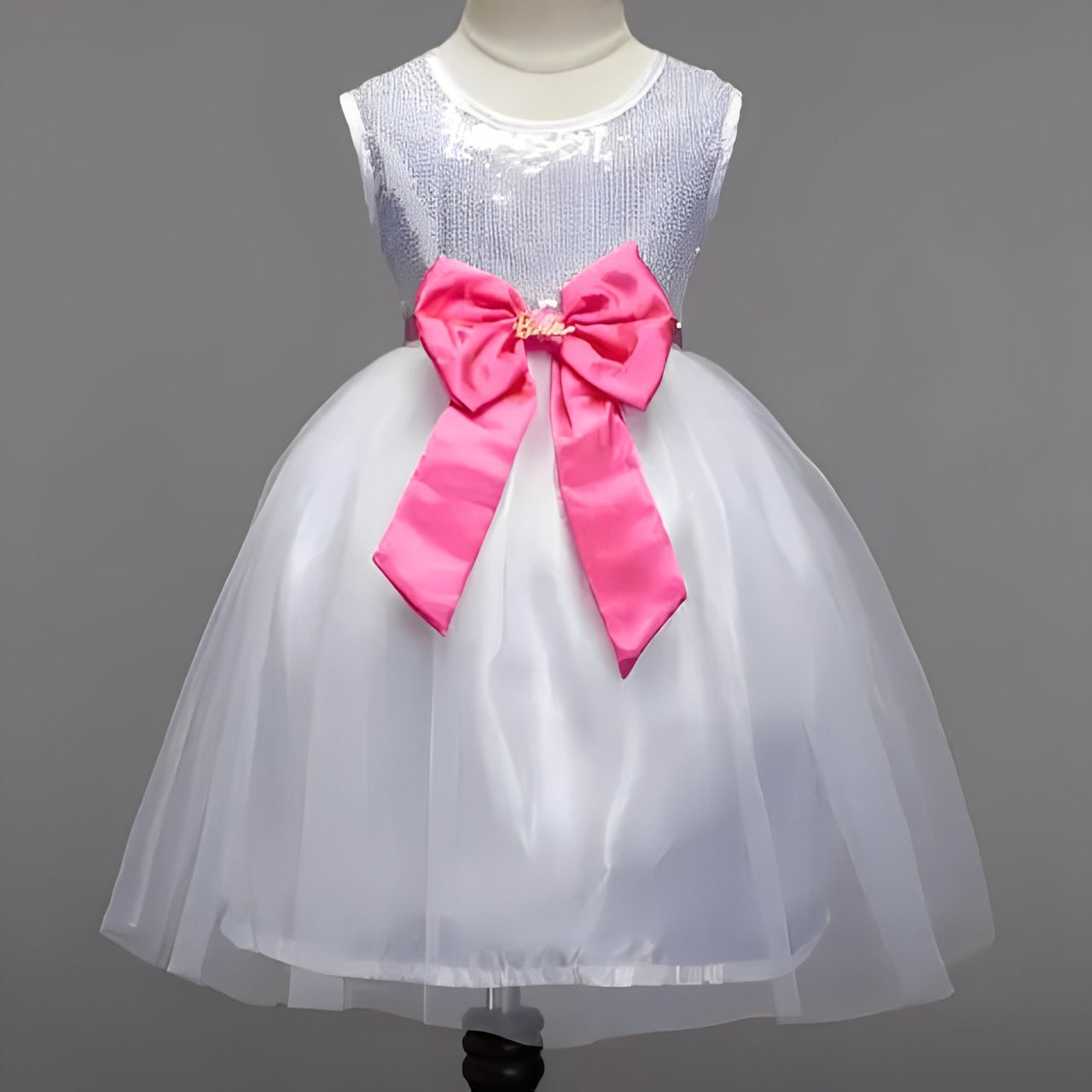 Baby White Sequin Frock With Front Bow