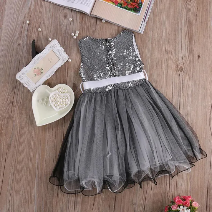 Baby Grey Sequin Belt Frock