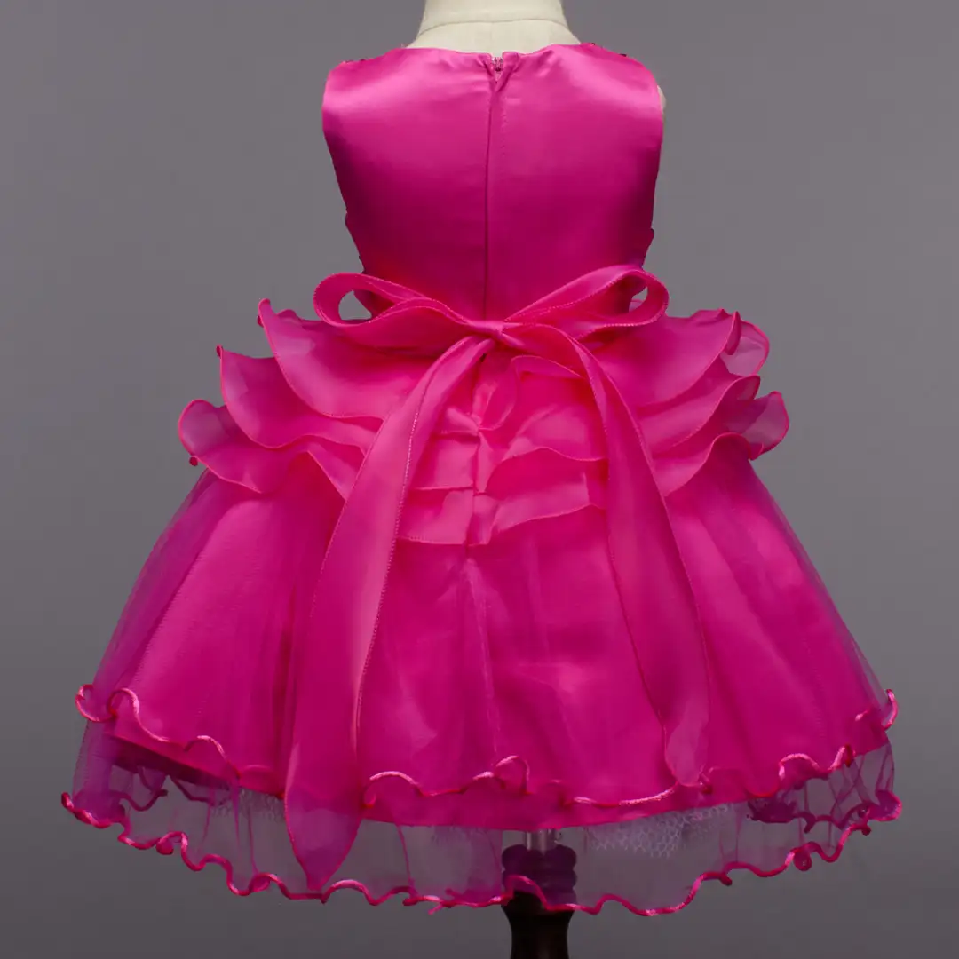 Baby Dark Pink Sequin Bow Frock