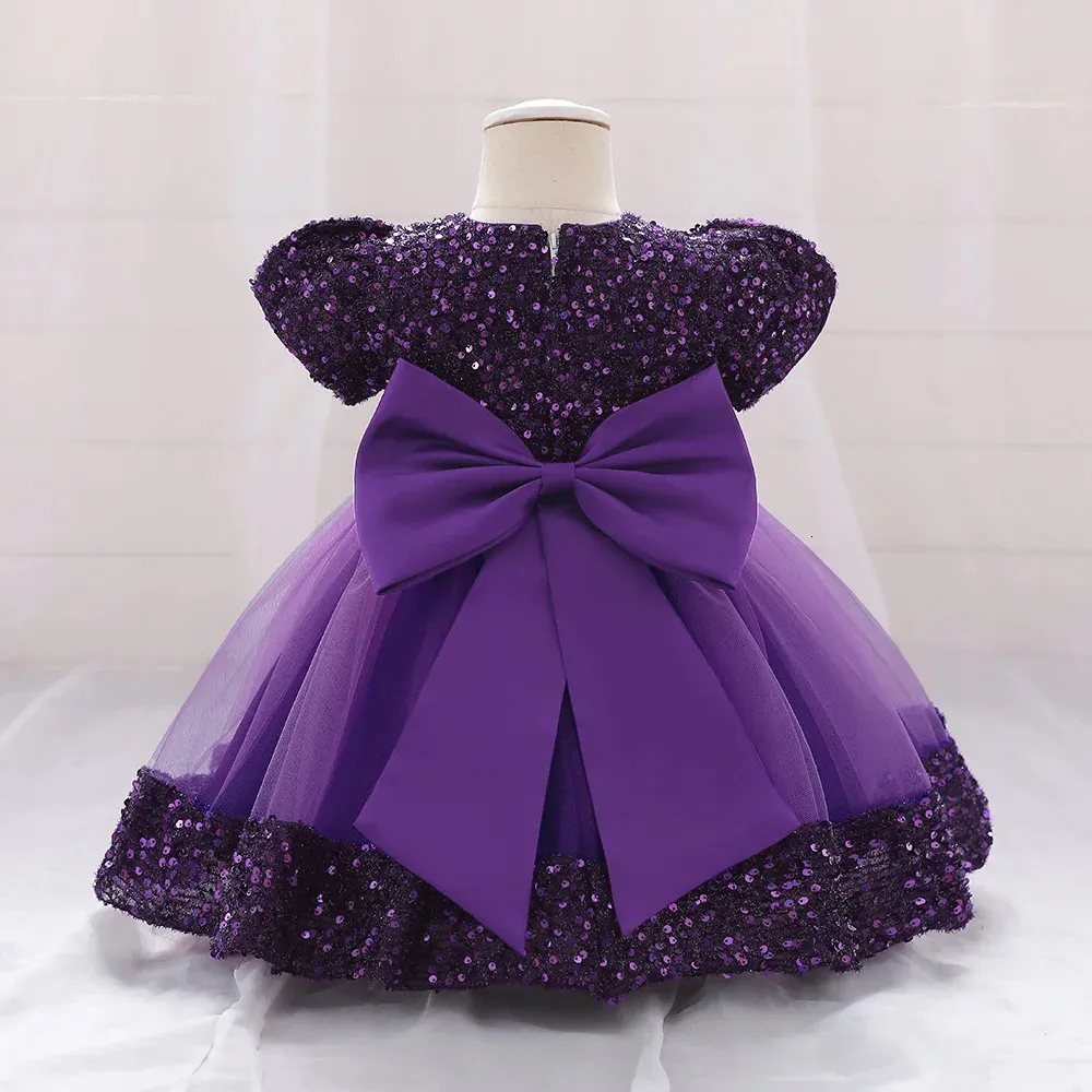 Baby Purple Sequin Back Bow Frock