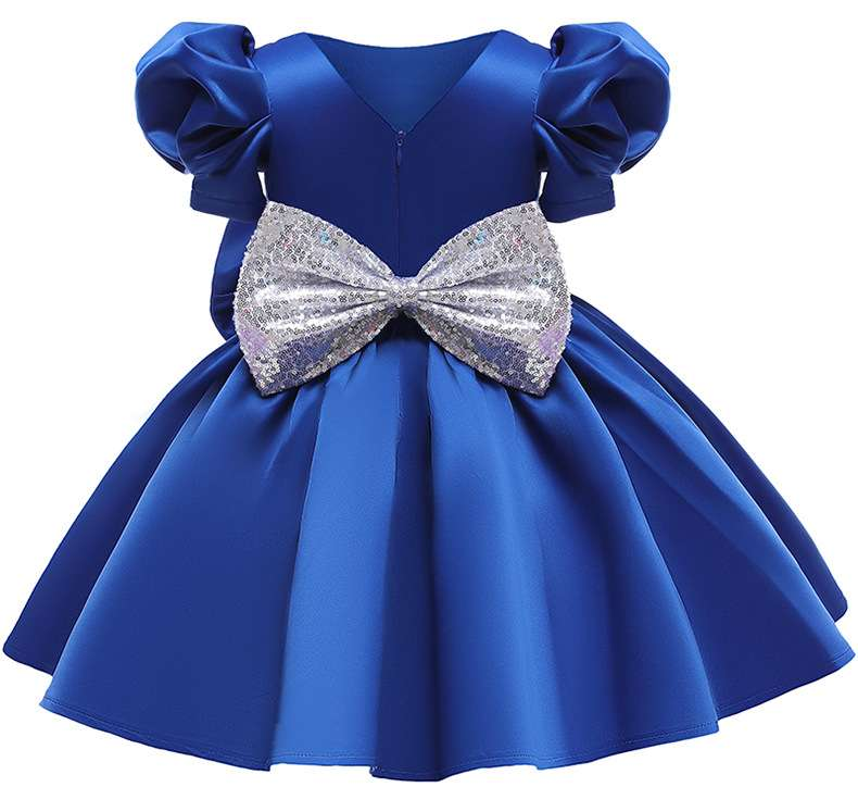 Baby Royal Blue Frock With Two Sided Bow