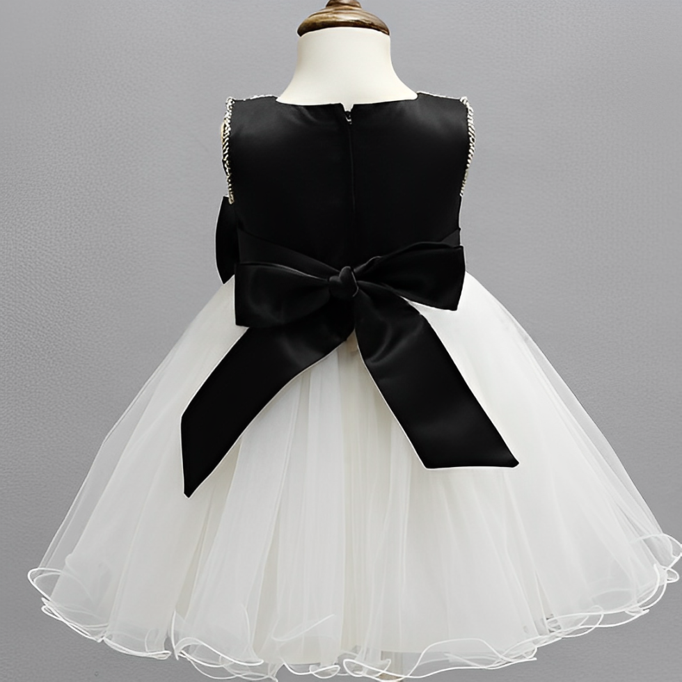 Baby Black & White Pearls Bow Frock