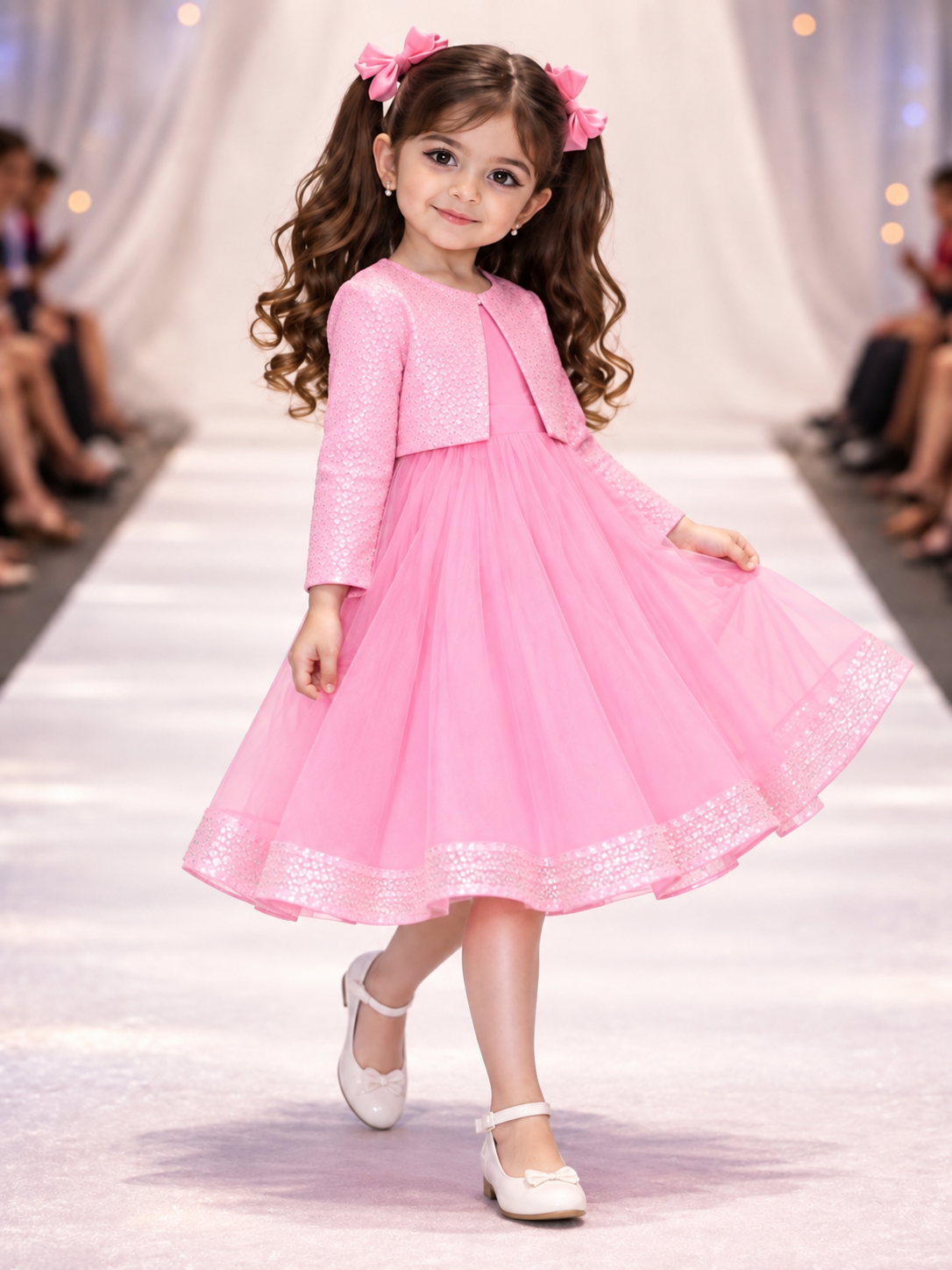 Baby Pink Embellished Frock With Sequin Coat