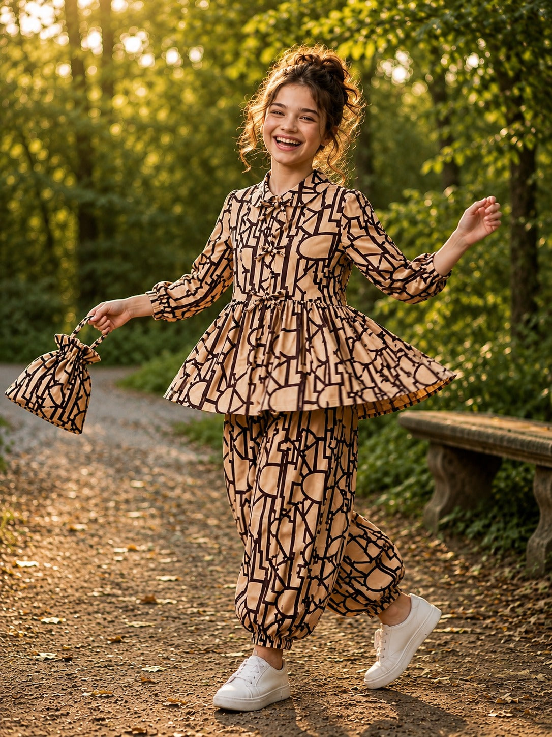 Baby Skin & Black Pattern Dress With Pouch