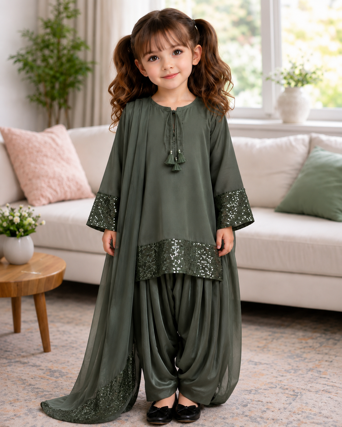 Baby Greenish Sequin Farshi Set