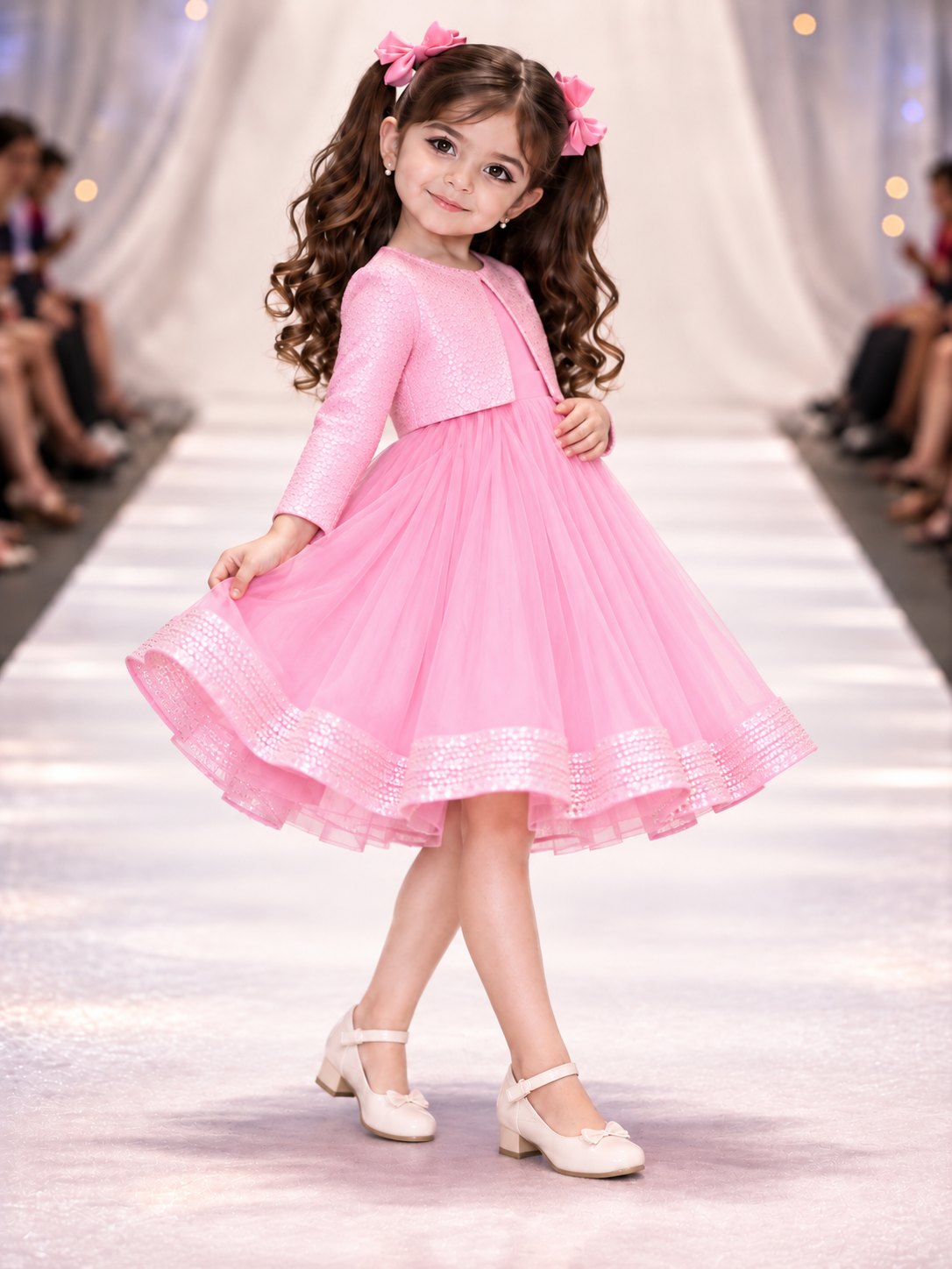 Baby Pink Embellished Frock With Sequin Coat