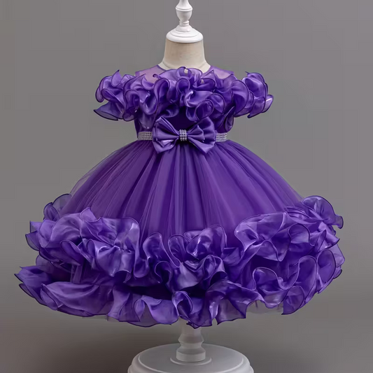 Baby Purple Elegant Floral Beaded Frock