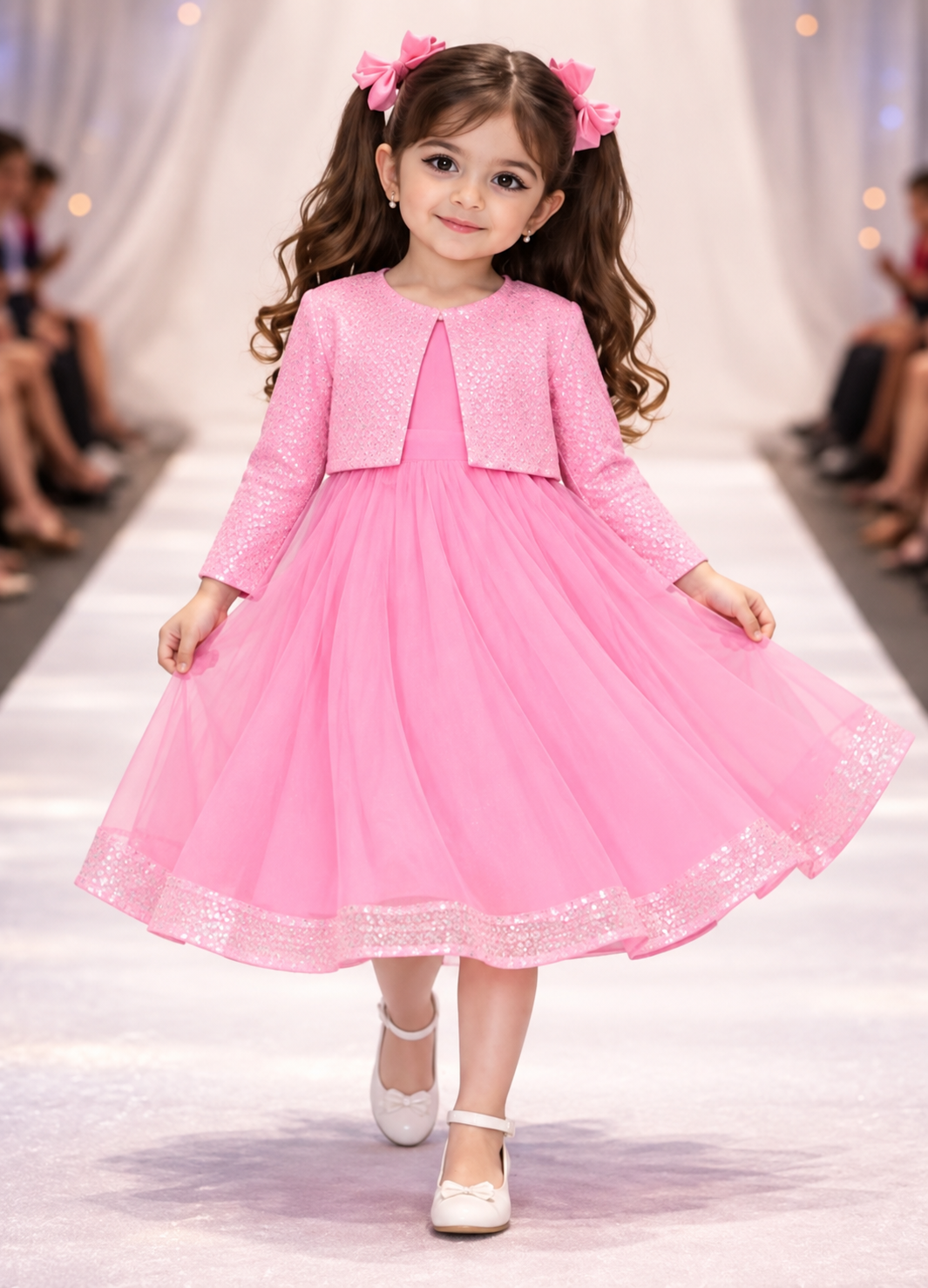 Baby Pink Embellished Frock With Sequin Coat