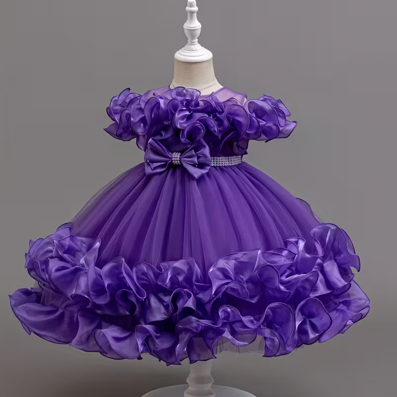 Baby Purple Elegant Floral Beaded Frock