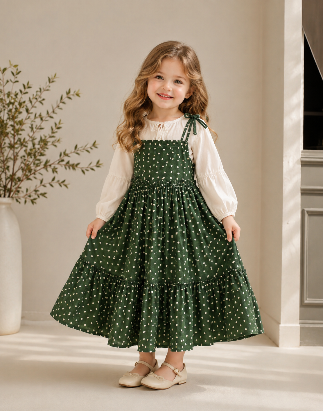 Korean Inspired Green Polka Baby Dress