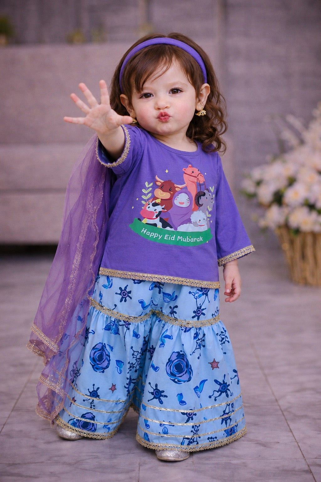 Printed Purple Bakra Eid Luxury Outfit