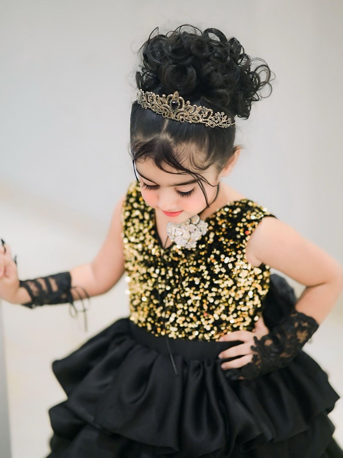 Baby Gold & Black Sequin Frill Maxi