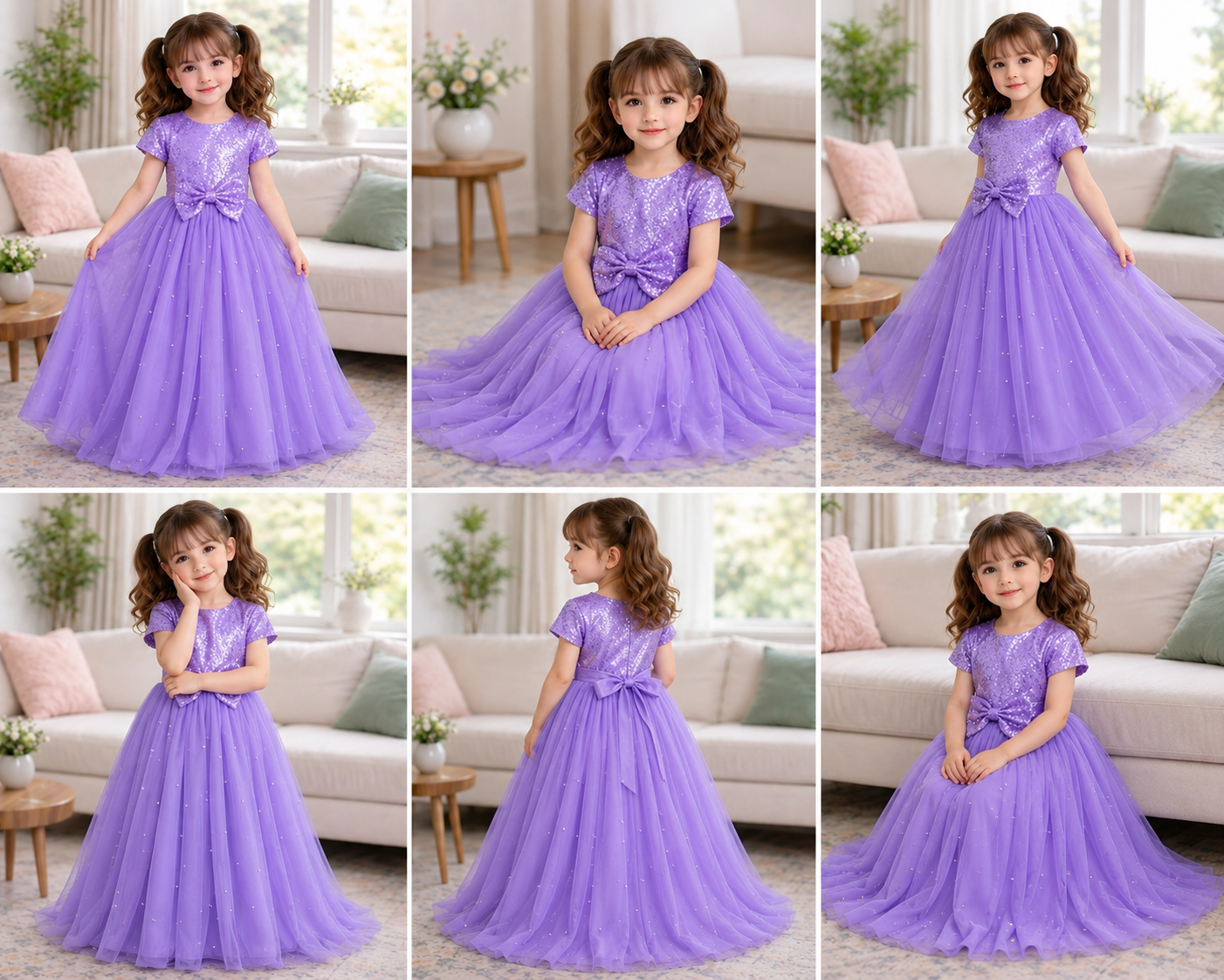 Baby Purple Sequin Net Fluffy Bow Maxi