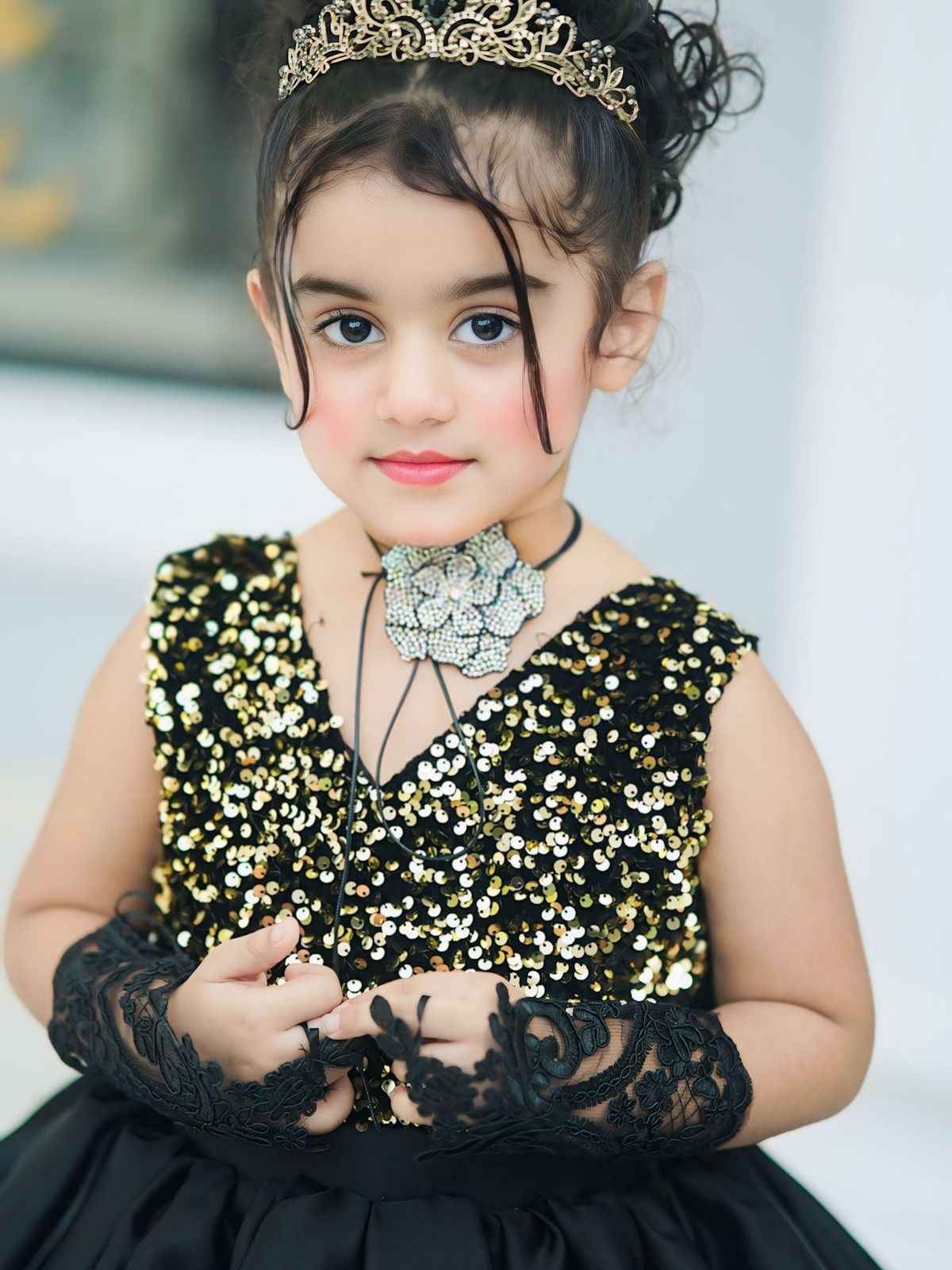 Baby Gold & Black Sequin Frill Maxi
