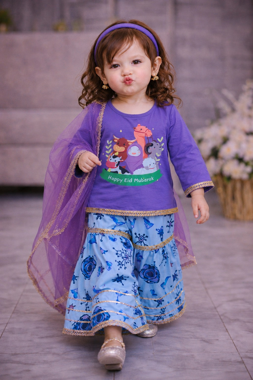 Printed Purple Bakra Eid Luxury Outfit