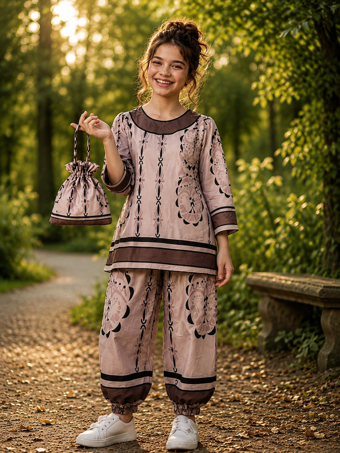 Brown & Fone Printed Dress With Potli
