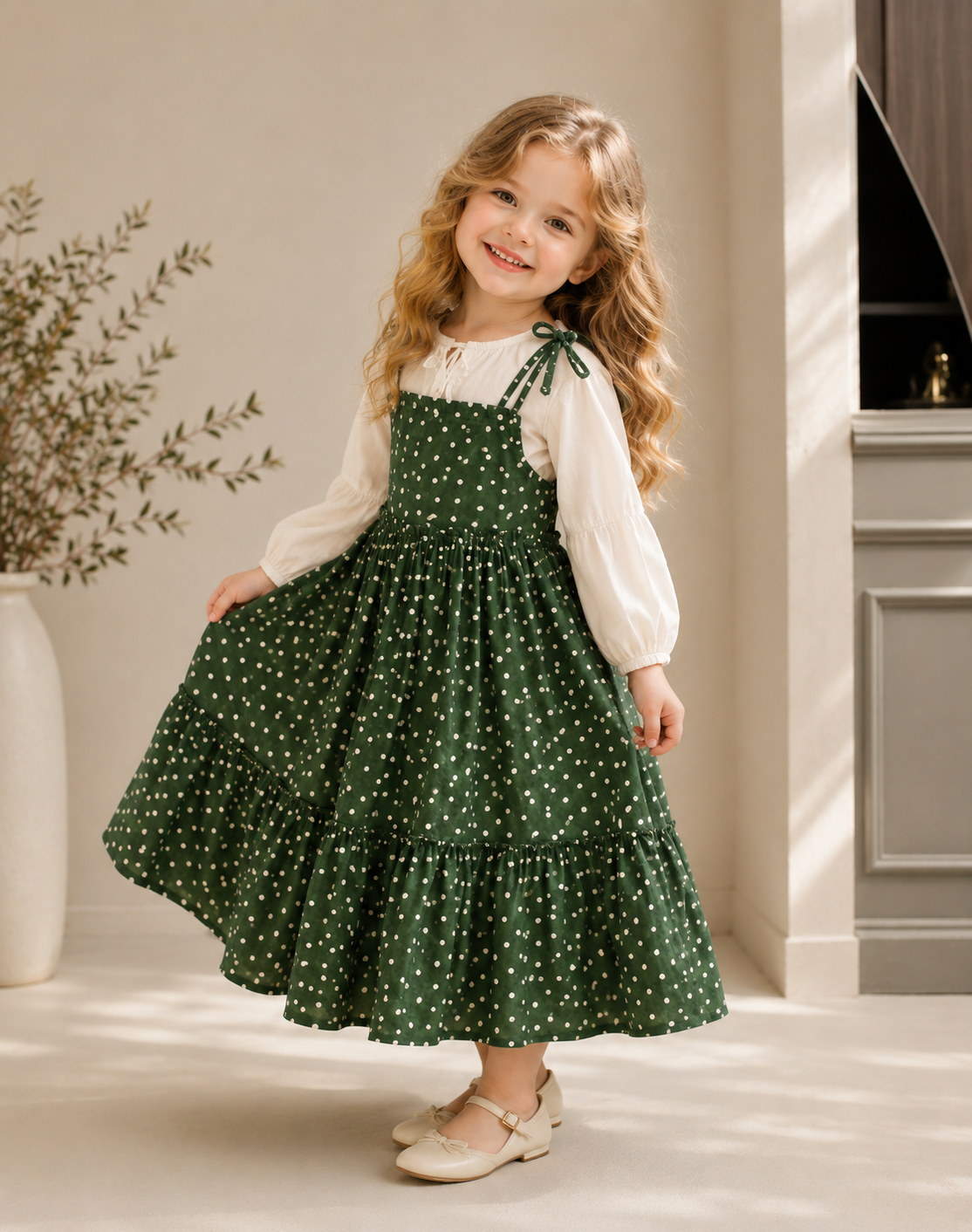 Korean Inspired Green Polka Baby Dress