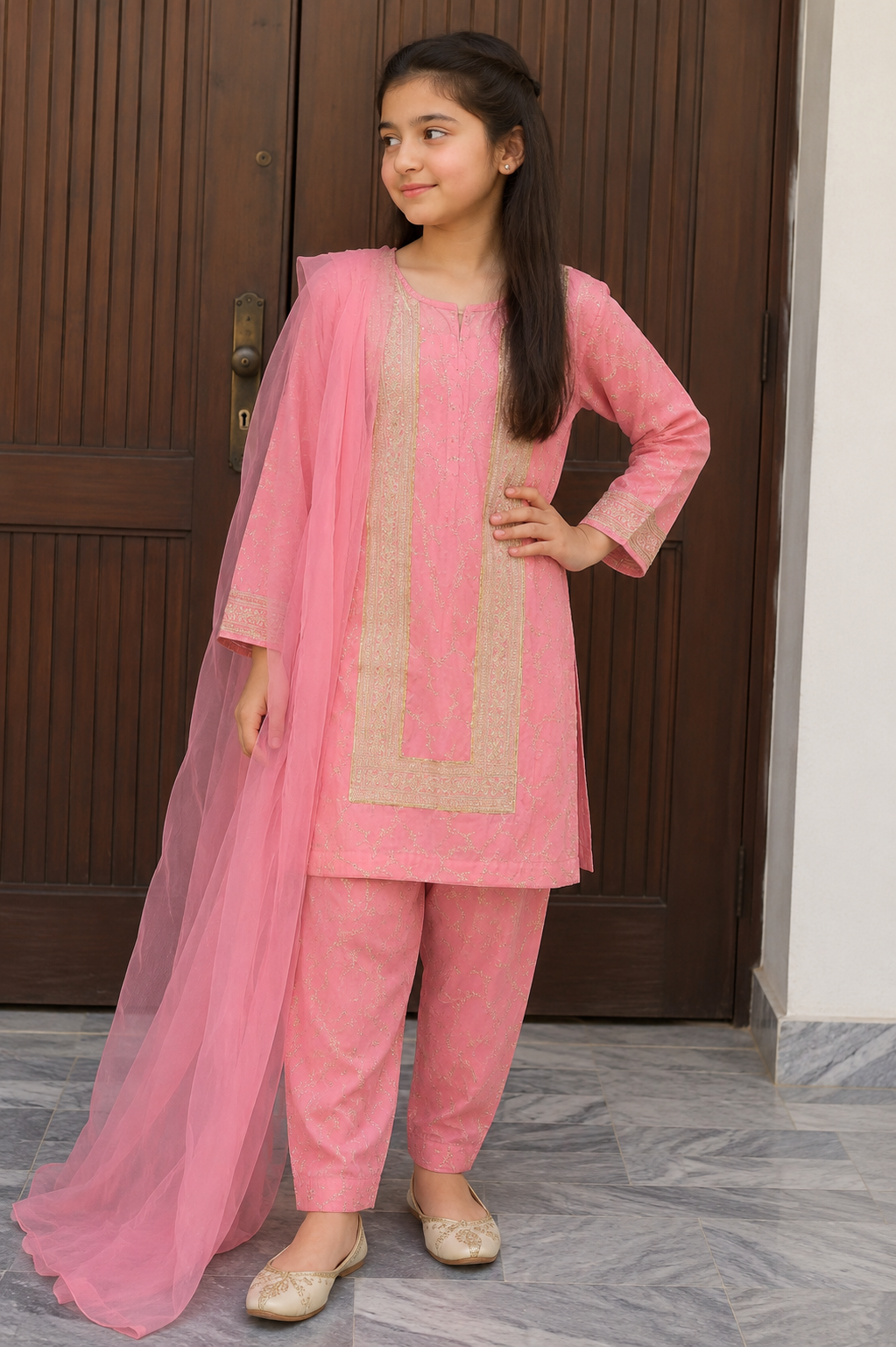 Baby Pink & Gold Eastern Dress