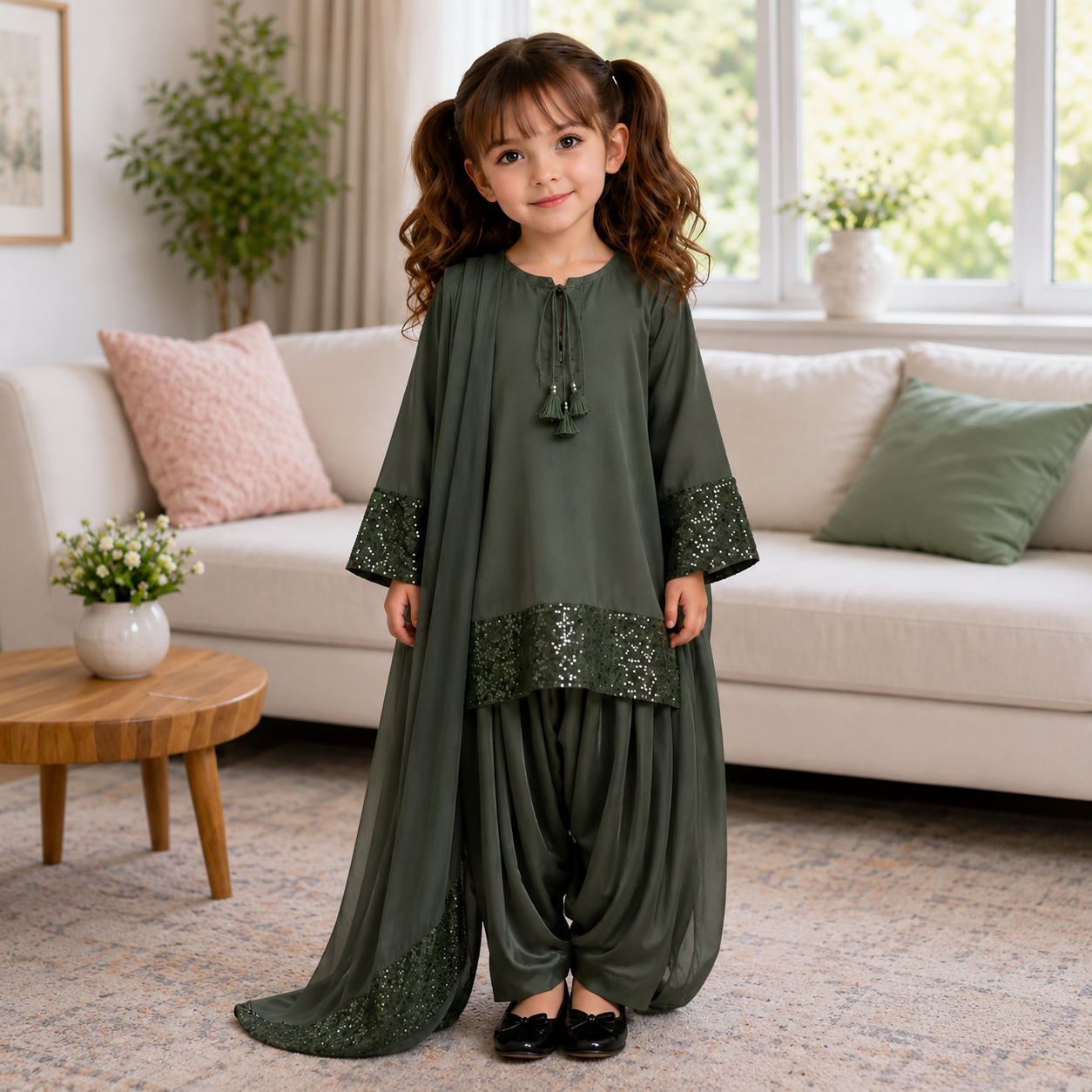 Baby Greenish Sequin Farshi Set