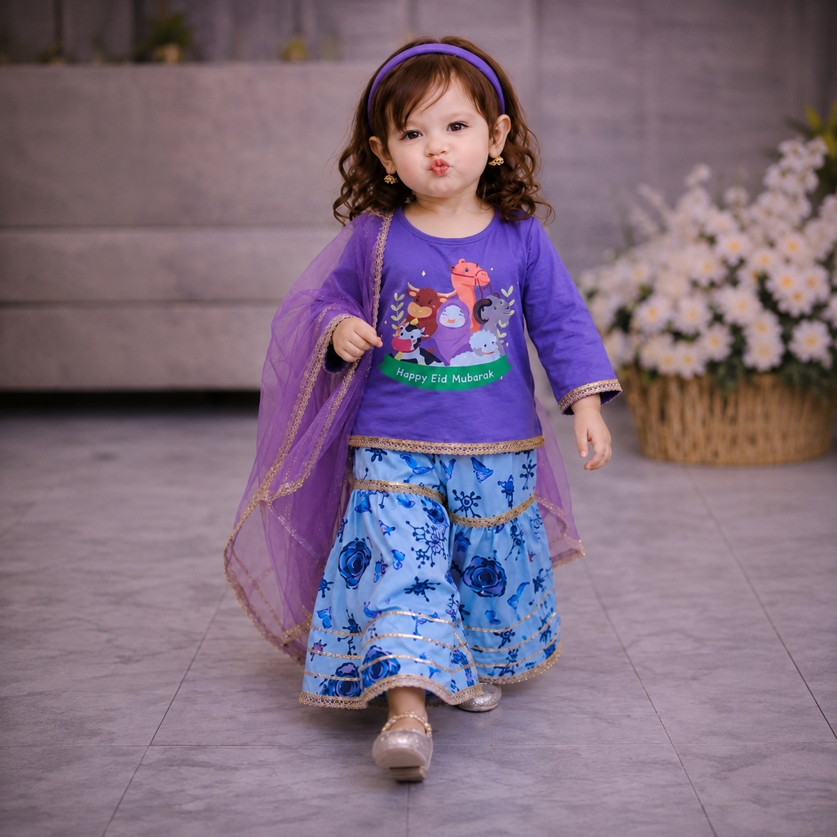 Printed Purple Bakra Eid Luxury Outfit