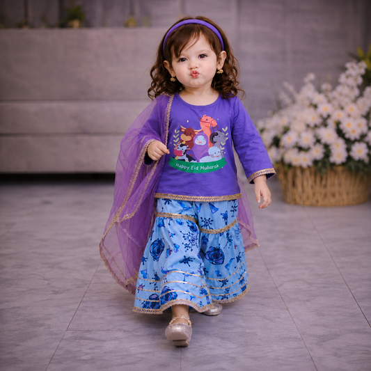 Printed Purple Bakra Eid Luxury Outfit