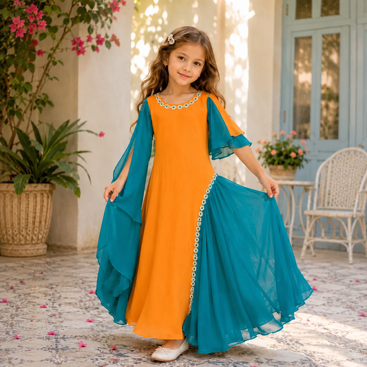 Baby Color Contrasted Stylish Dress
